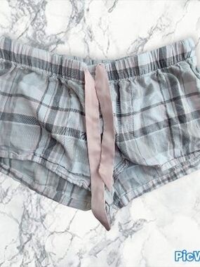 George Pink-Gray Plaid Lounge Shorts with Pink Satin Tie